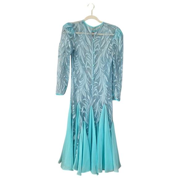 Vintage Robin's Egg Blue Evening Dress Overlay Sheer Mesh Flowy Ethereal Size 6 - Picture 2 of 8